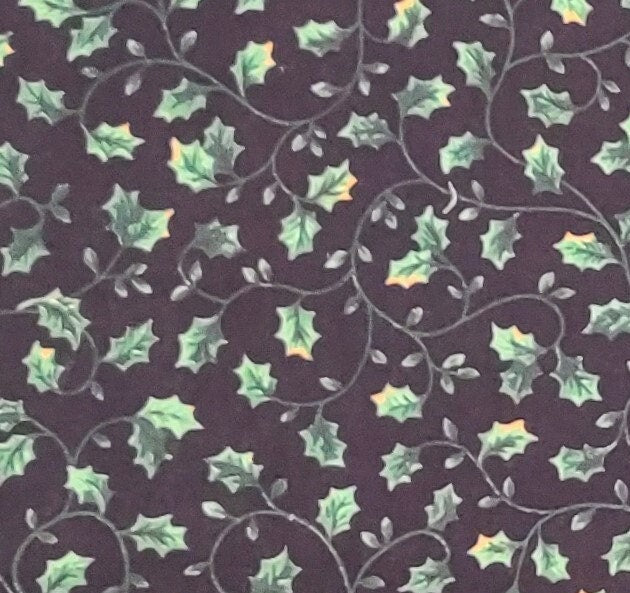 VIP Cranston Print Works - Black Fabric / Green Holly Vine Print