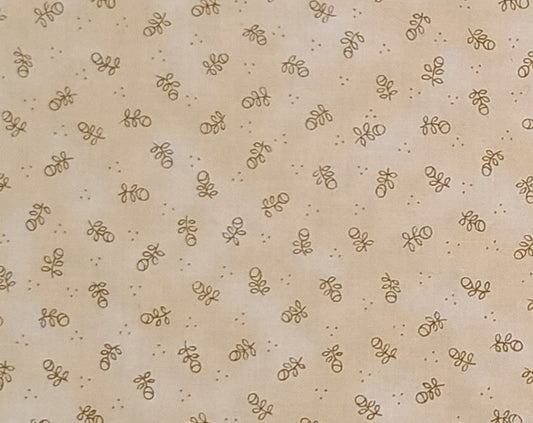 The Cabbage Rose Collection/Barbara Brandeburg-In the Beginning Fabrics 1999-Cream & Beige Tonal Fabric / Brown Dot, Doodled Flower Print