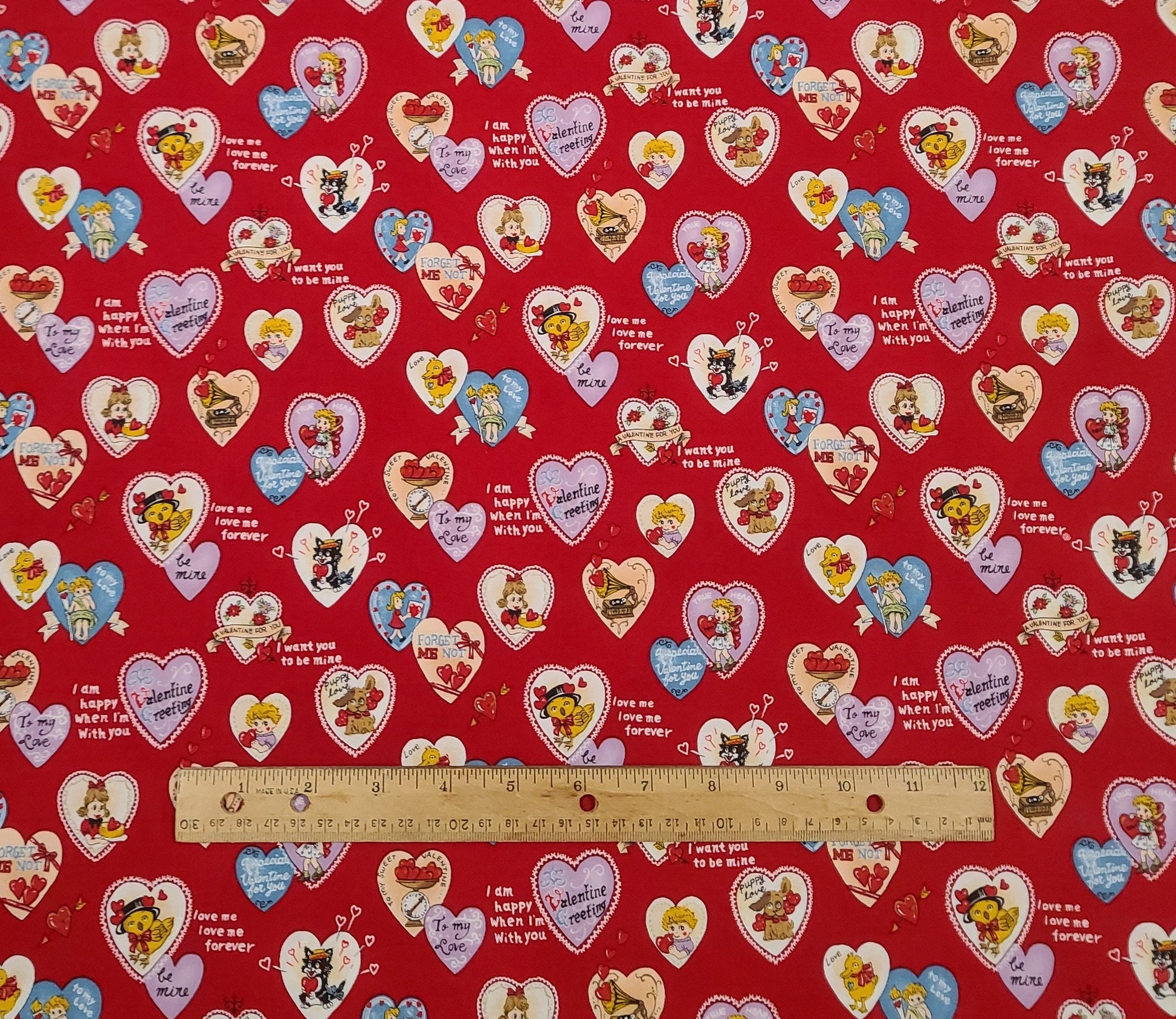 Vintage Valentine Fabric Red Hearts on White Premium Cotton Estate Find
