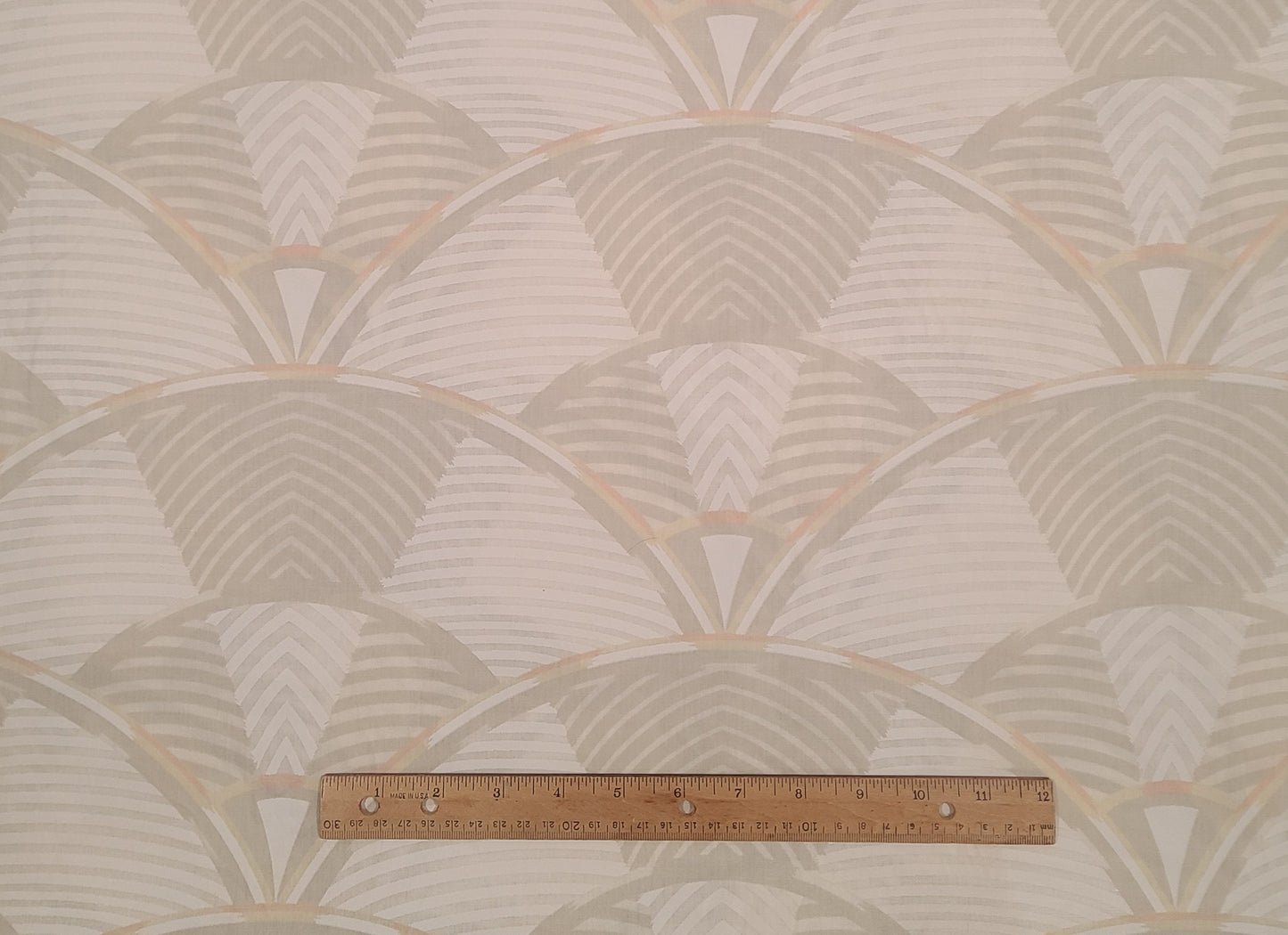 Batik-Style 58" WIDE Fabric - White, Tan, Taupe, Peach "Shell" Pattern - Selvage to Selvage Print