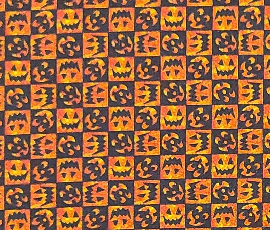 EOB - Black and Orange Halloween Checkerboard Fabric / Jack-O-Lanterns