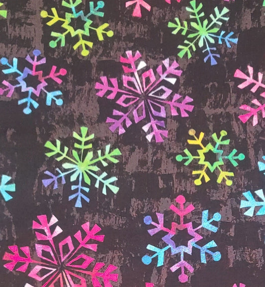 EOB - Designed Exclusively for Joann - Black and Charcoal Dry-Brushed Pattern Fabric / Brightly Colored Snowflake Pattern