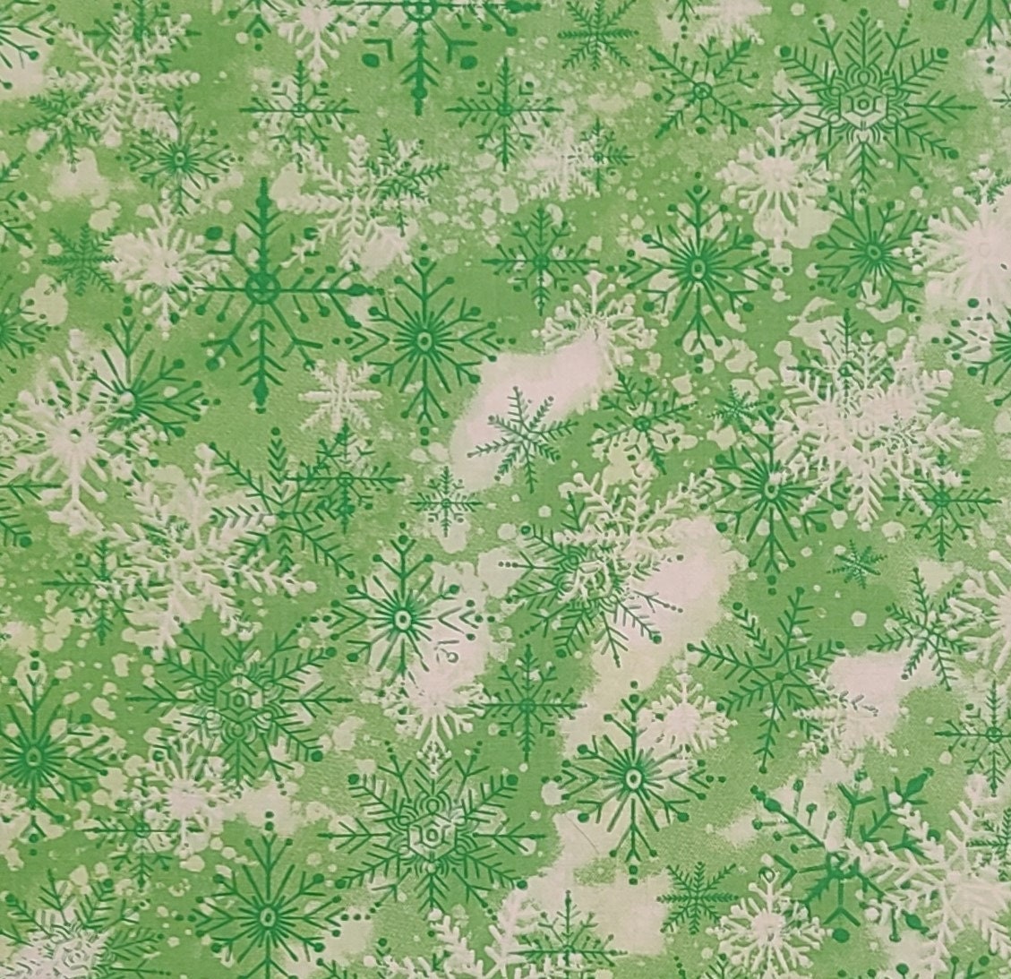 Designed Exclusively for Joann - White and Bright Green Tonal Fabric / Green and White Snowflake Pattern