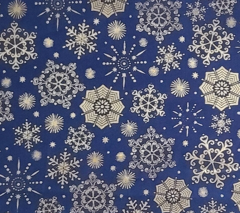 Designed Exclusively for Joann - Blue Fabric / Silver Foil Snowflake Print