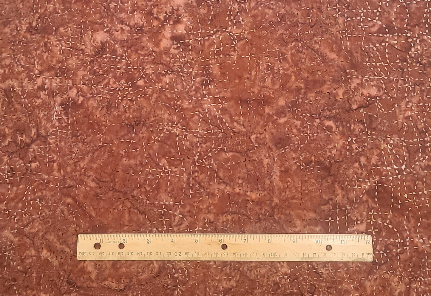 BATIK - Rust Fabric / Tan/Gray "Stitch" Pattern
