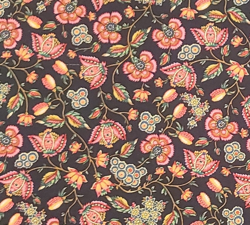 Black Fabric / Pink, Yellow, Blue, Green Flower Print