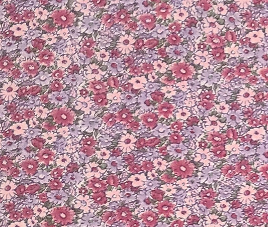 Allover Floral Print Fabric / Red, Pink, Lavender - Selvage to Selvage Print