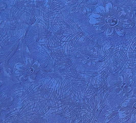 Benartex - Medium Blue Fabric / Allover Black Stitch Flower Print