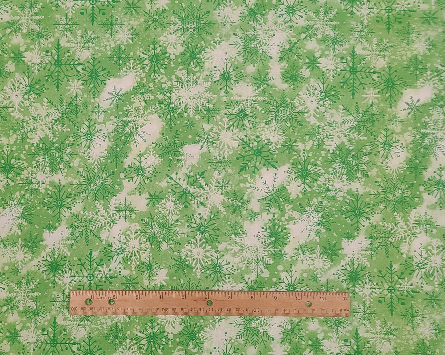 Designed Exclusively for Joann - White and Bright Green Tonal Fabric / Green and White Snowflake Pattern