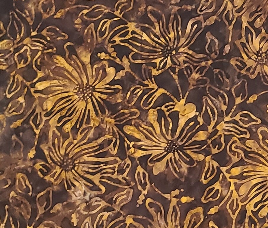 BATIK - Brown, Tan, Gray Fabric / Gold Flower Tjap