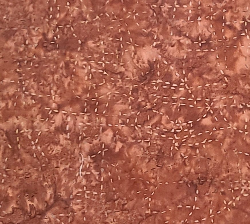 BATIK - Rust Fabric / Tan/Gray "Stitch" Pattern