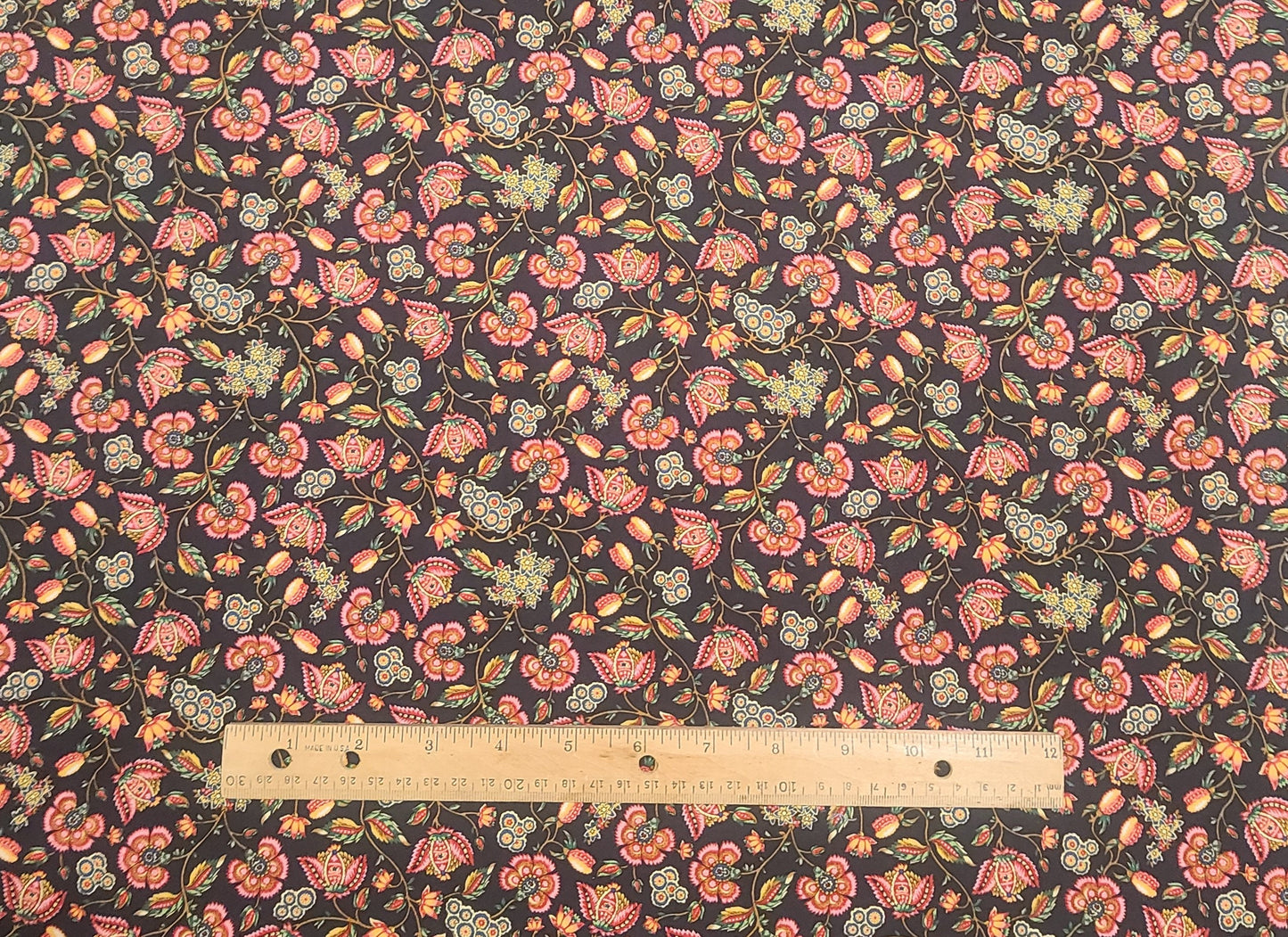 Black Fabric / Pink, Yellow, Blue, Green Flower Print