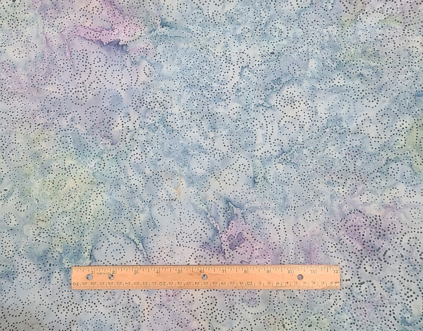 BATIK - Pastel Blue, Lavender, Green Fabric / Dark Teal Dot Pattern