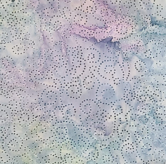 BATIK - Pastel Blue, Lavender, Green Fabric / Dark Teal Dot Pattern