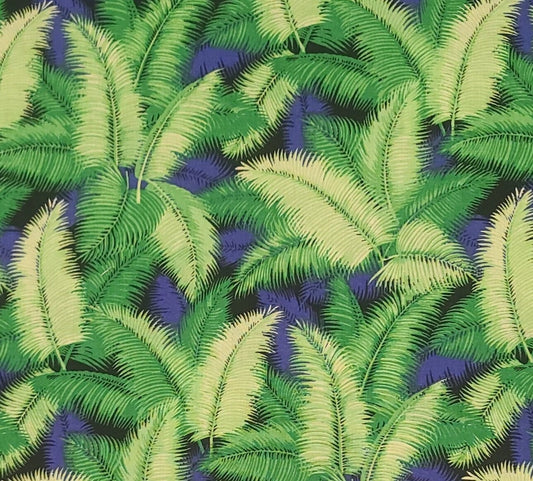 Studio Flora Dora for Quilting Treasures by Cranston 2005 - Green, Chartreuse, Violet, Blue Fabric / Fern Frond Print