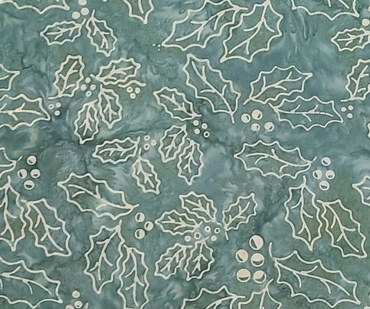 BATIK - Dark Green Tonal Fabric / Pale Green Holly Leaf and Berry Pattern