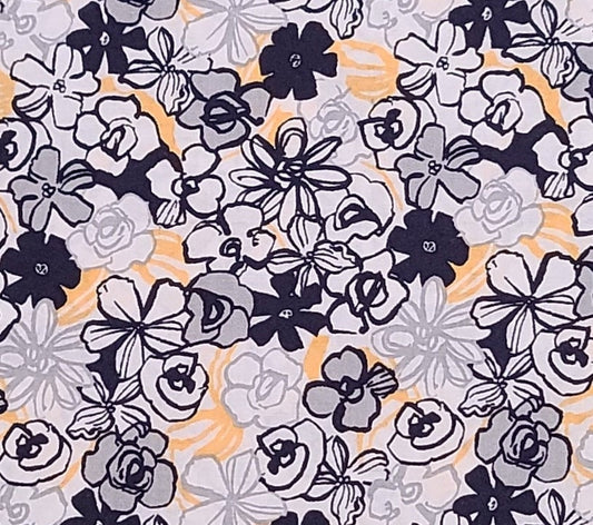 Quilters Showcase Exclusively for JoAnn Fabric & Craft - White Fabric / Gold, Gray and Midnight Blue Flower Print