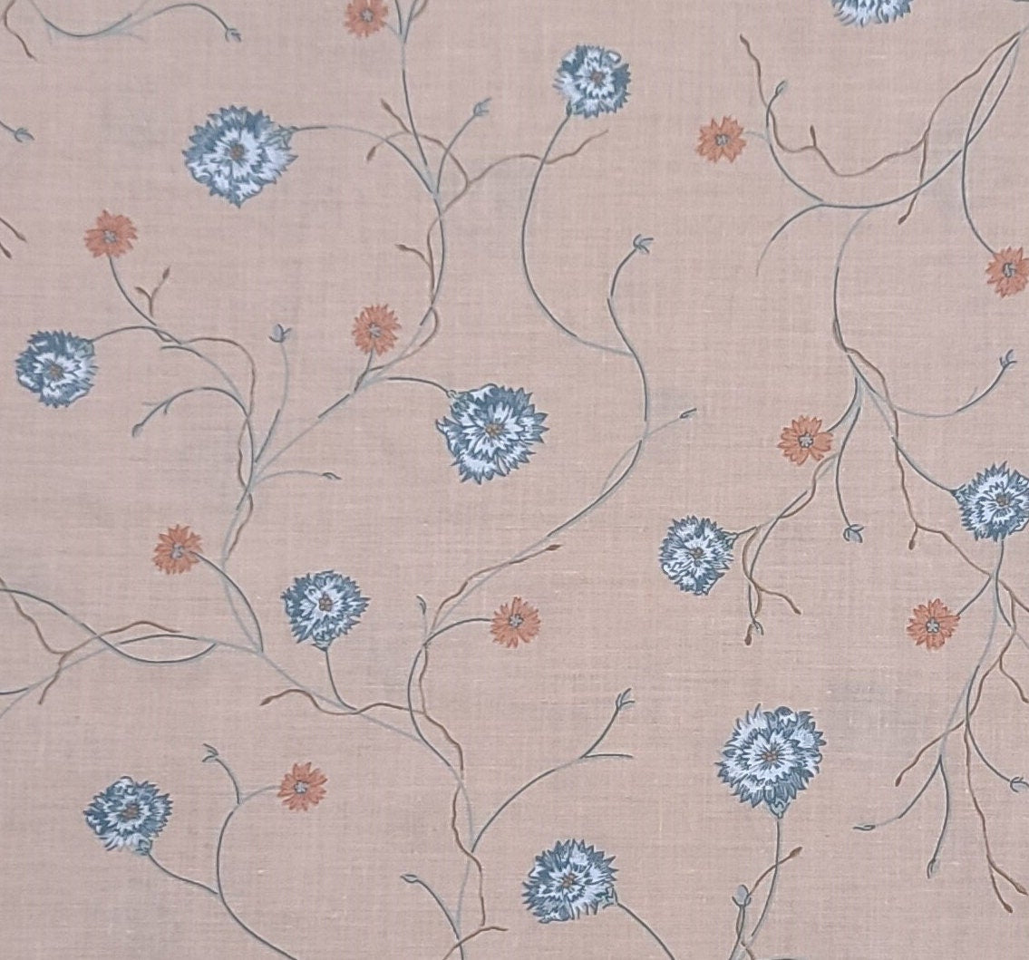 P.S. Designs - Peach Fabric / Slate and Coral Flower and Vine Pattern