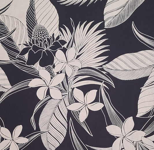 Trentex Fabrics Ltd 2012 BAR-07 - Black and Taupe Fabric / Giant Flower and Leaf Print - 65 Cotton/35 Poly