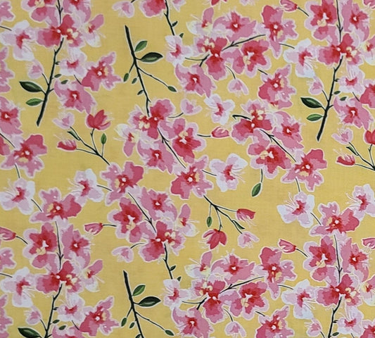 Riley Blake Design Mon Cheri by Lila Tueller 2022 Pattern #C12651 - Yellow Fabric / Pink Flower Print