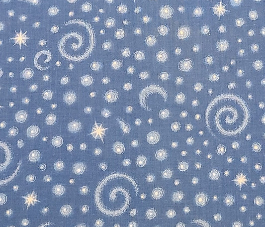 VIP Cranston Print Works - Medium Blue Fabric / White Star and Swirl Pattern