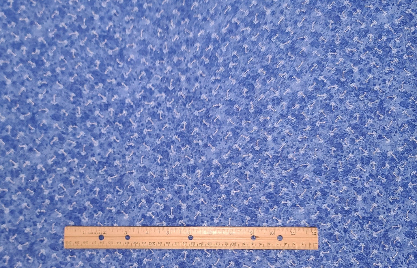 Fabric Traditions 2002 - Medium Blue Tonal Fabric / White Flower Print / Silver Metallic Stems / Allover Iridescent Glitter