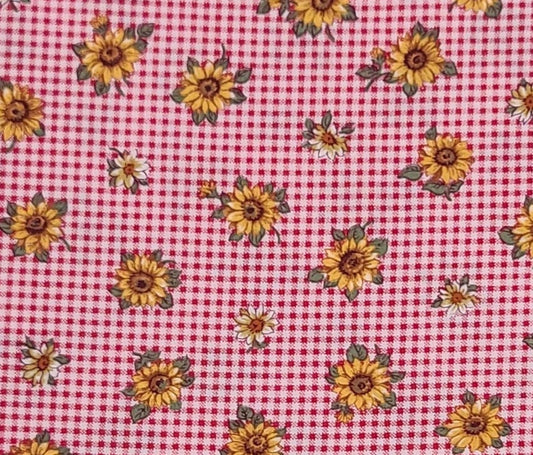 Joan Kessler for Concord Fabrics - Red and White Checked Fabric / Sunflower and Daisy Print