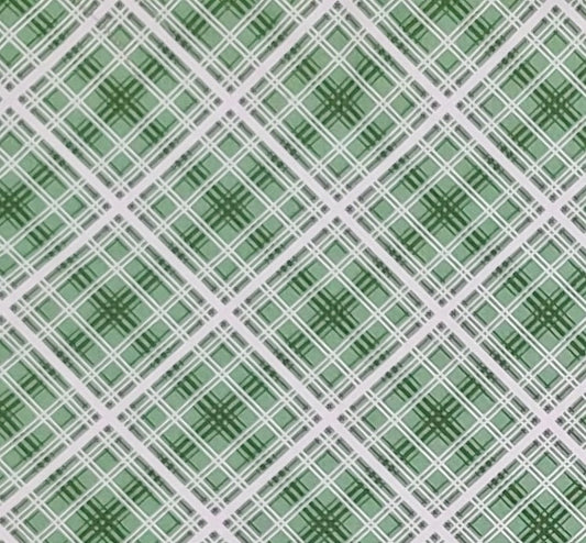 Hi-de-Ho for Kim's Cause by Maywood Studio - White Fabric / Dark and Medium Green Crosshatch Pattern