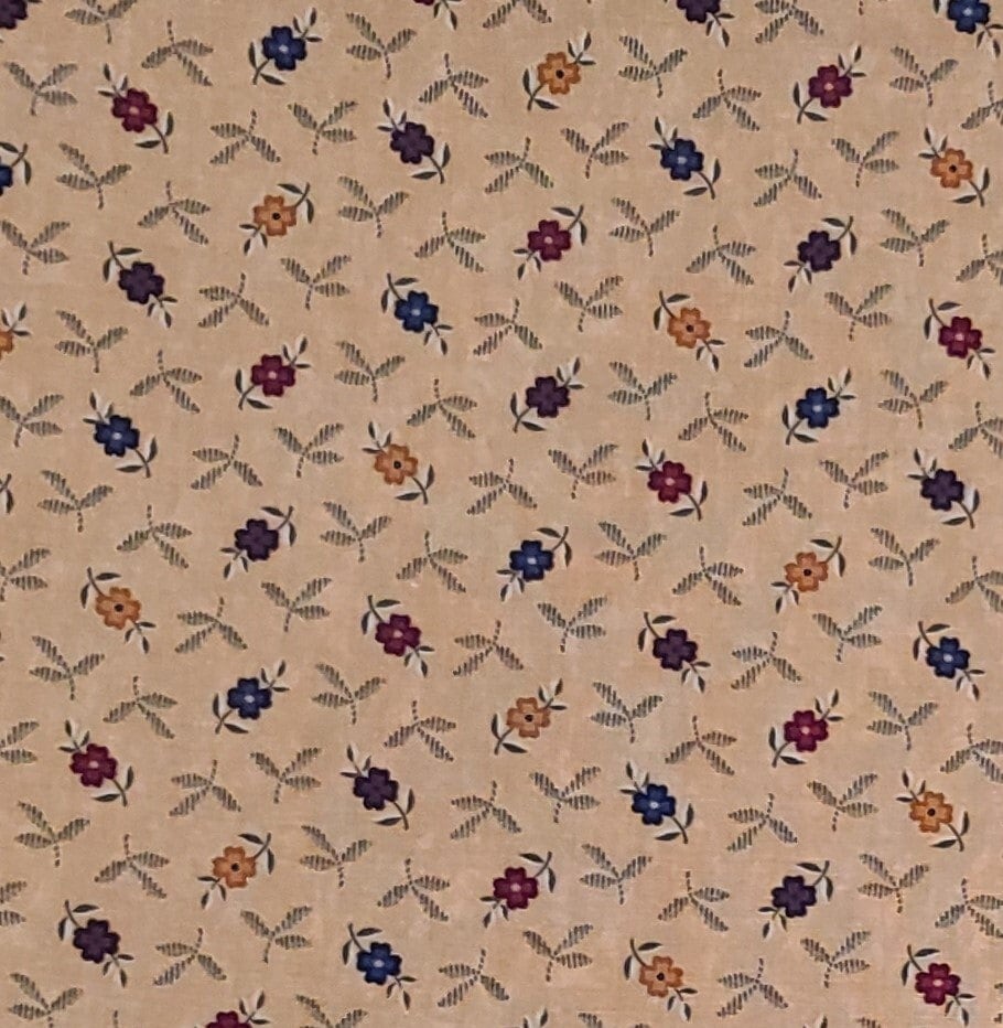 Sandhill Plums by Kansas Troubles Quilters for Moda Pattern #9351 - Tan Fabric / Dark Blue, Red, Gold and Green Flower Print