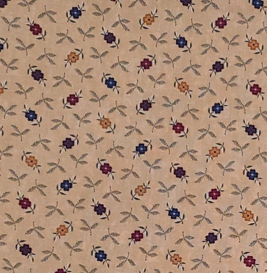 Sandhill Plums by Kansas Troubles Quilters for Moda Pattern #9351 - Tan Fabric / Dark Blue, Red, Gold and Green Flower Print