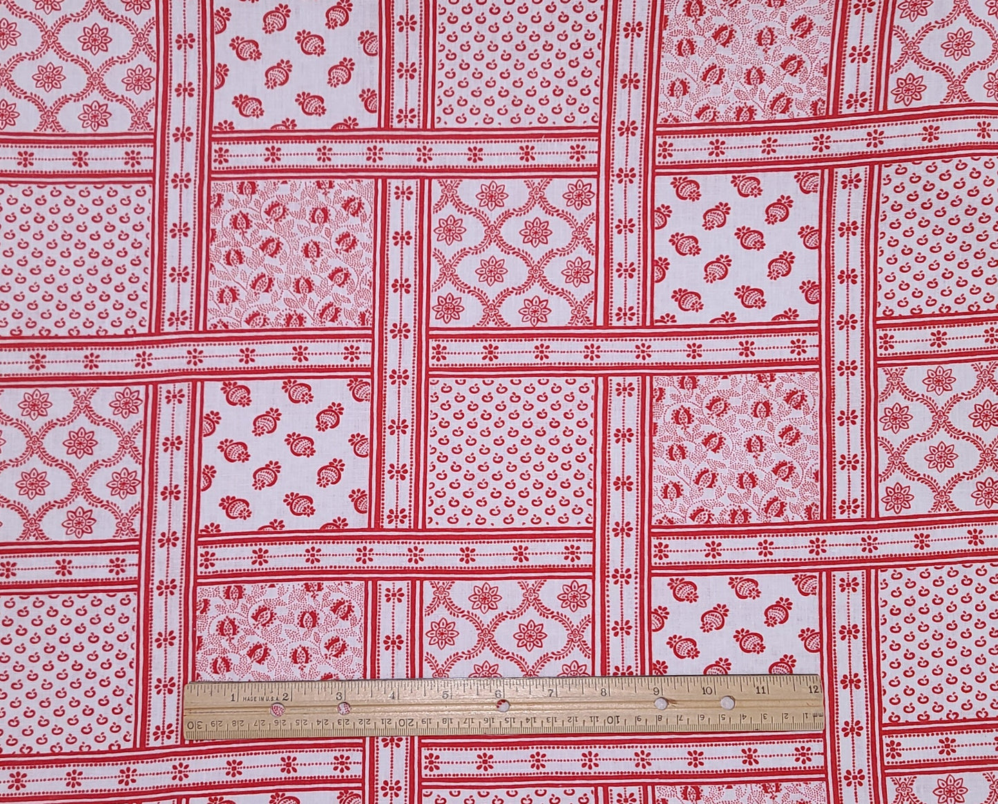 Concord Fabrics - White Fabric / Red Patchwork Print