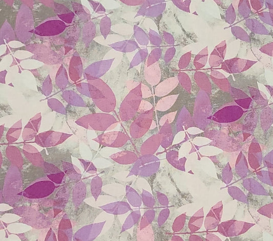 Windham Fabrics Chloe Style No 35448 2012 Color Bakery - Allover Silhouette Pink, Dark Pink, Light Purple/Olive Green, White Leaf Print