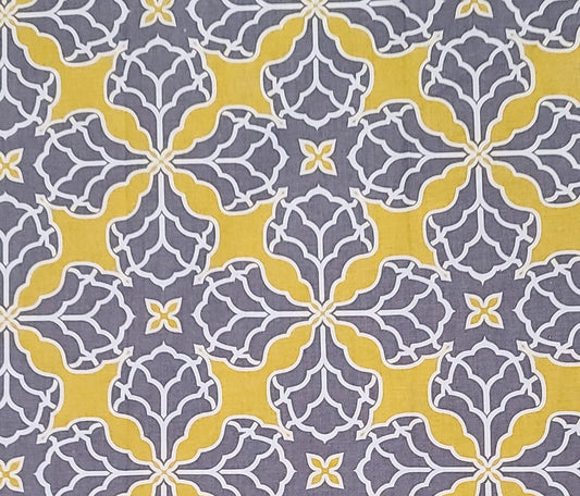 EOB - Ana Davis by Blend Pippa 113.103.01 2013 - Goldenrod and Slate Gray Fabric / White Geometric Flower Print