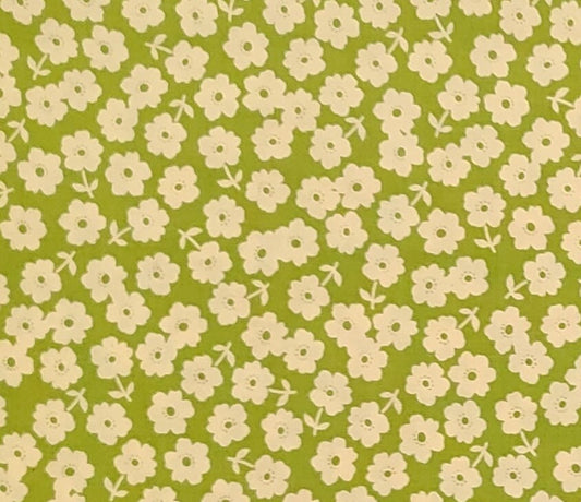 Riley Blake Designs Pattern C2784 Fly a Kite by October Afternoon 2012 - Lime Green Fabric / Off-White Flower Print