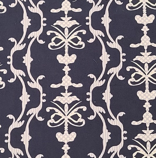 Splendor 1920 Designed by Bari J for Art Gallery Fabrics - Dark Blue Fabric / Gray and Cream Vintage Stripe