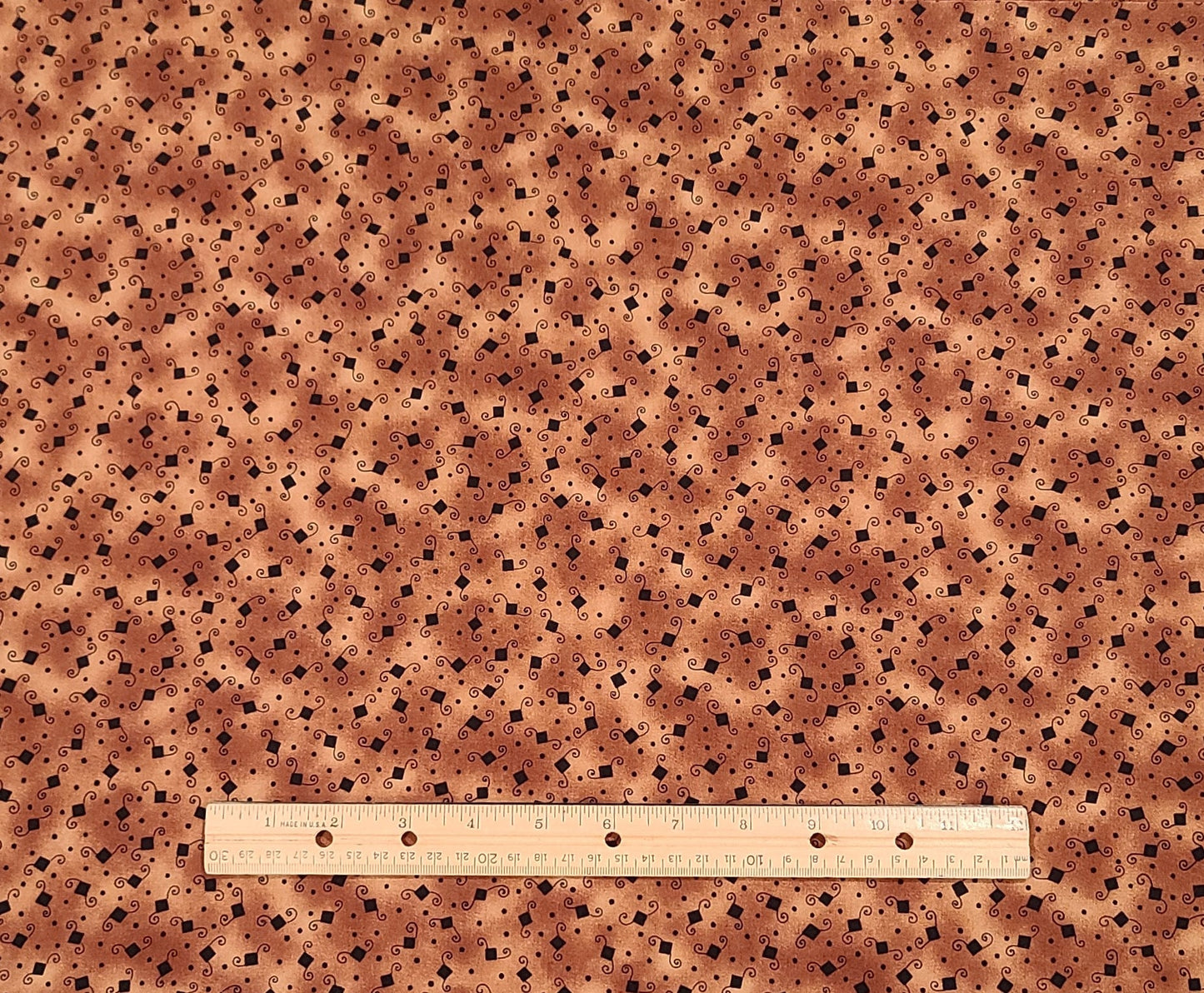 EOB - Coffee Break by Diane Knott for Clothworks - Rust Tonal Fabric / Black Square and Scroll Print