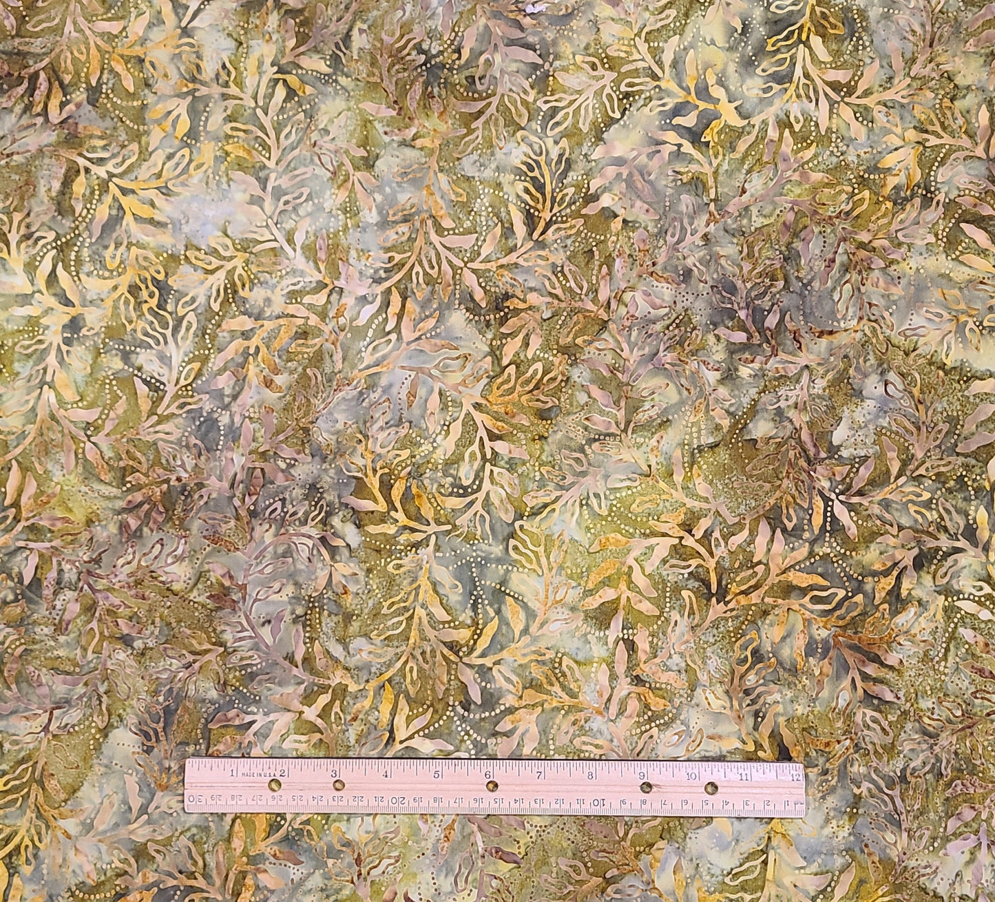 BATIK - Chartreuse, Gold, Dark Green and Tan Fabric