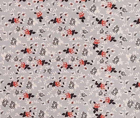 Keepsake Calico Exclusively for JoAnn Fabric & Craft - Gray Fabric / Black, Red and White Flower Print