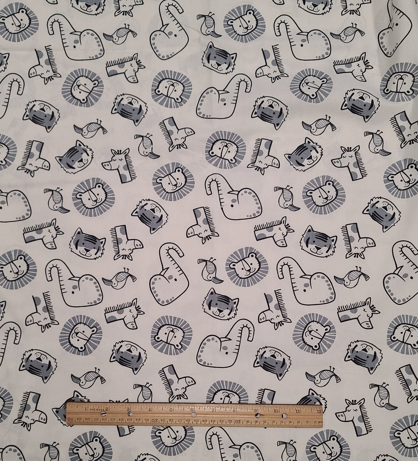 Magic Moon Exclusively for JoAnn Fabric & Craft - White Fabric / Gray and Black Juvenile Animal Print