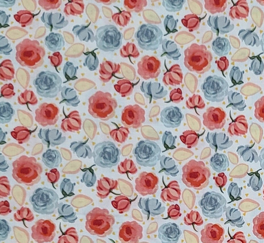 Riley Blake Design Mon Cheri by Lila Tueller 2022 Pattern #C12653 - White Fabric / Pink and Sage Flower Print