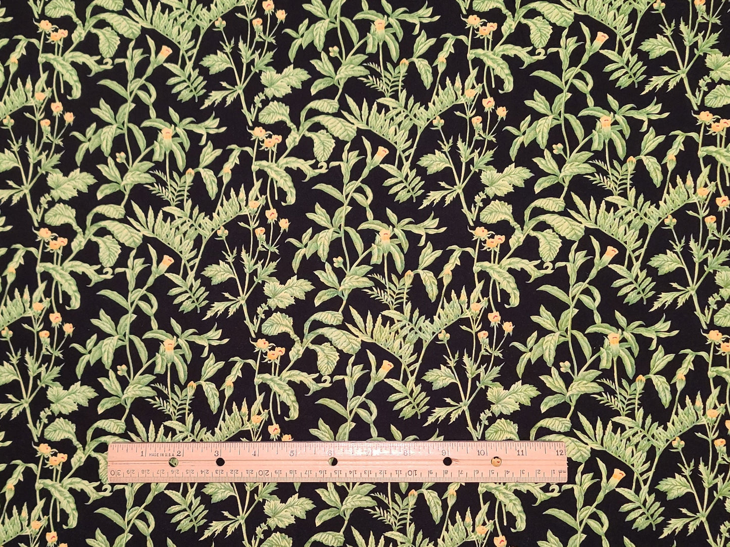 Exclusively for JoAnn Fabric & Craft - Black Fabric / Bright Green Leaf Print / Yellow Flowers