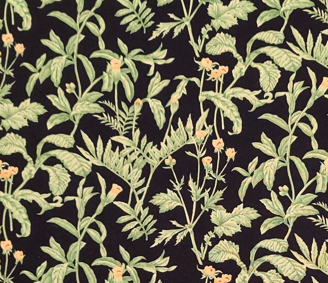 Exclusively for JoAnn Fabric & Craft - Black Fabric / Bright Green Leaf Print / Yellow Flowers