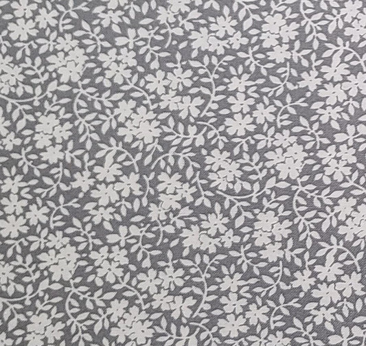 Keepsake Calico JoAnn Fabric and Craft Stores Richloom Fabrics Group - Steel Gray Fabric / White Flower and Leaf Print