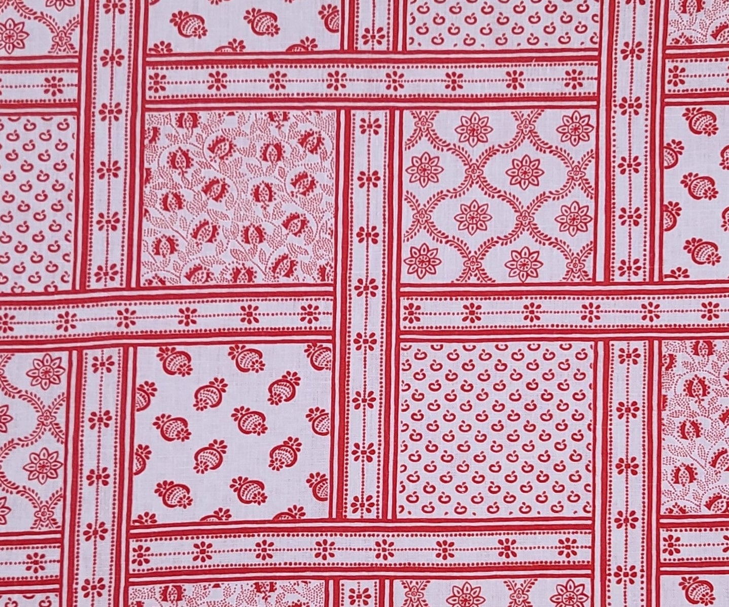 Concord Fabrics - White Fabric / Red Patchwork Print