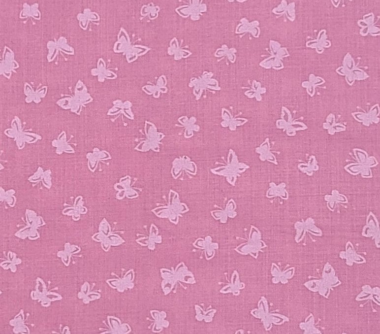 Cranston Print Works-Crantex - Pink Fabric / White Butterfly Print