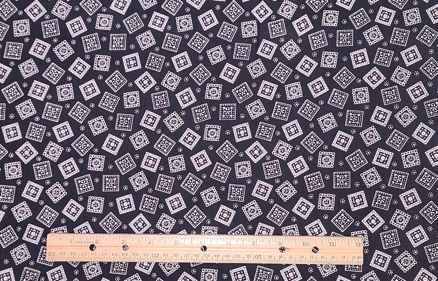 BATIK - Black and White Tumbled Block Print Fabric - 36" WIDE