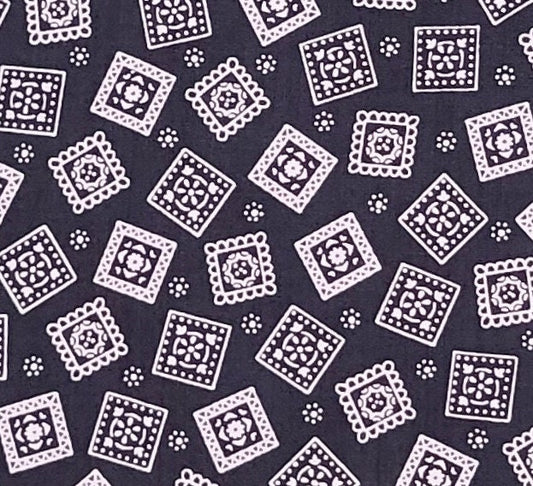 BATIK - Black and White Tumbled Block Print Fabric - 36" WIDE