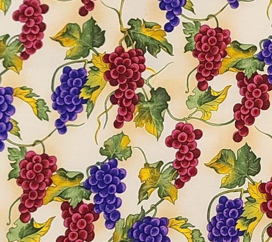 EOB - Tuscany Tiles Style #9261 by Hoffman International Fabrics - Pale Gold and Gold Tonal Fabric / Purple and Red Grape and Vine Print