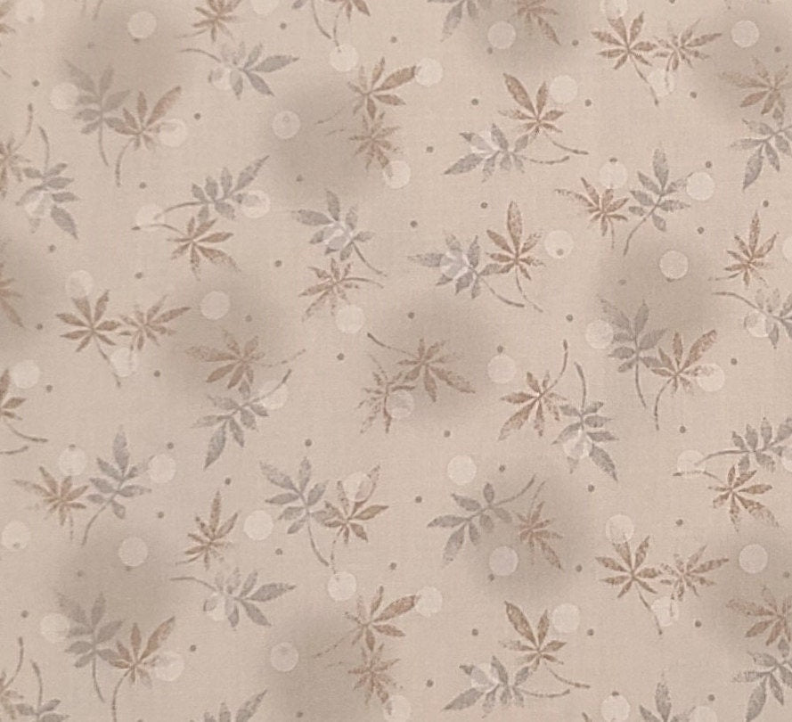 Westex W-04132-C 2004 Fabri Studio West Int'l - Light Tan/Taupe Patterned Fabric / Gray and Light Brown Leaf Pattern / White Dot Background