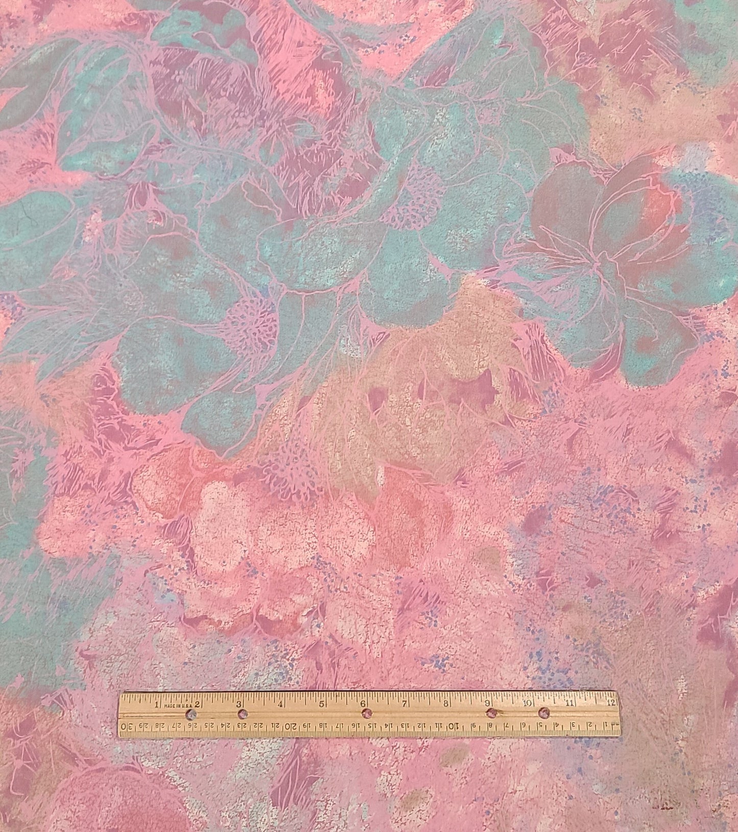 Turquoise, Pink, Medium Blue and White Batik-Style Fabric - Selvage to Selvage Print